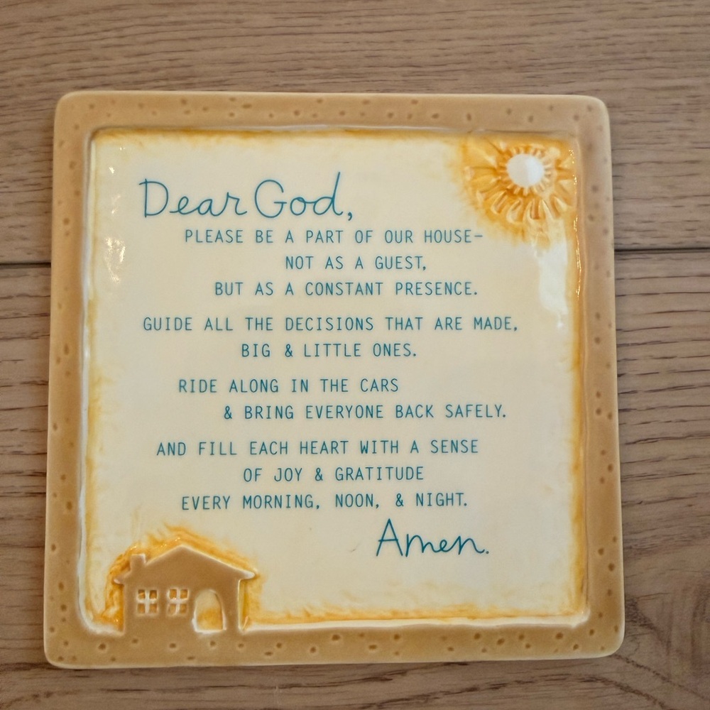 Inspired Home Accents "Dear God" Ceramic Prayer Plaque in Cream and Yellow